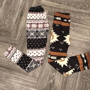 2 PAIR Fall/Winter Stretch Leggings: Size Medium